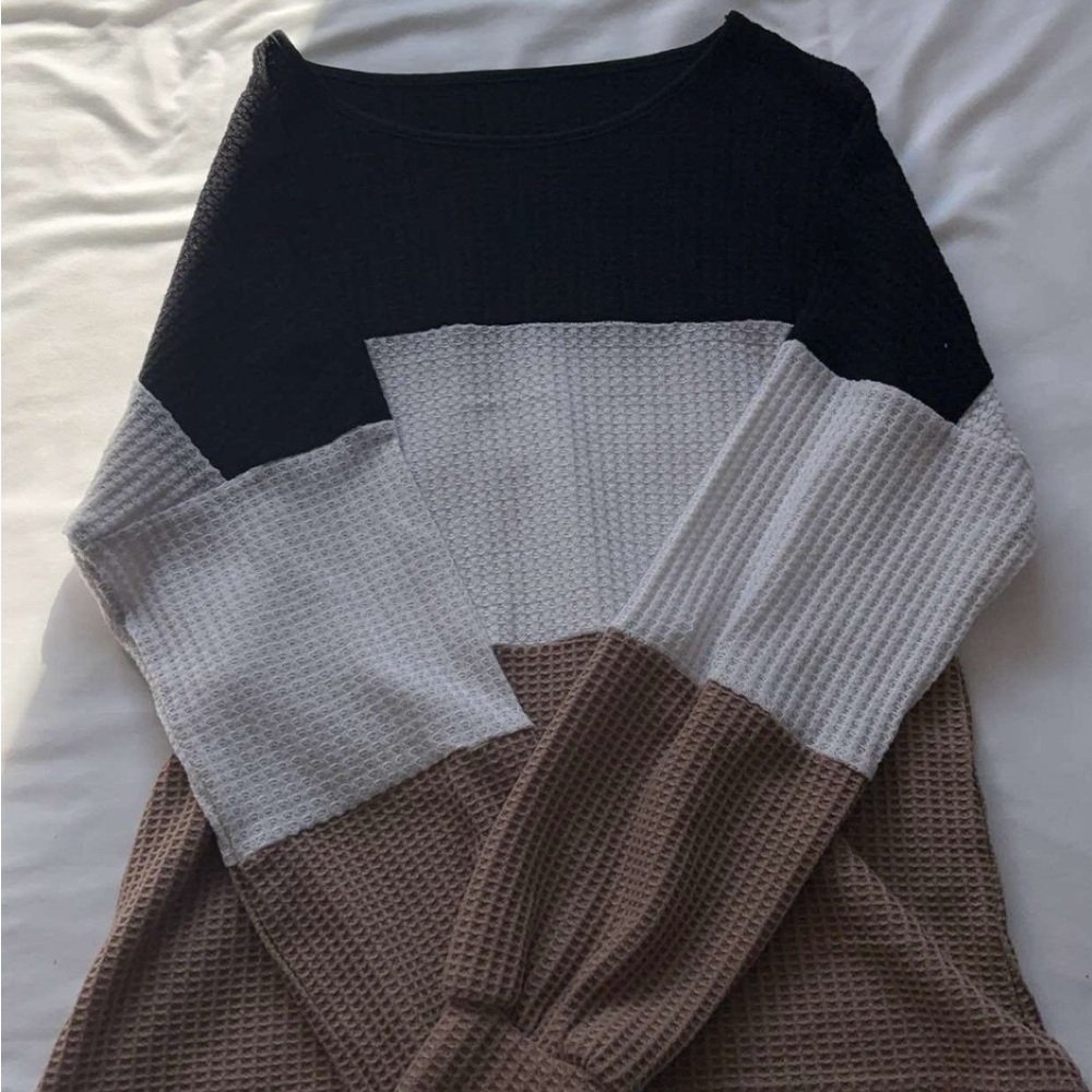 Colorblock Waffle Knit Sweater